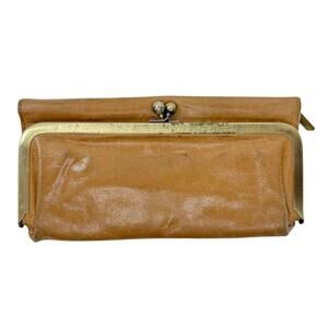 HOBO Rachel Continental Wallet Kiss Clasp Gold Hardware Tan Leather